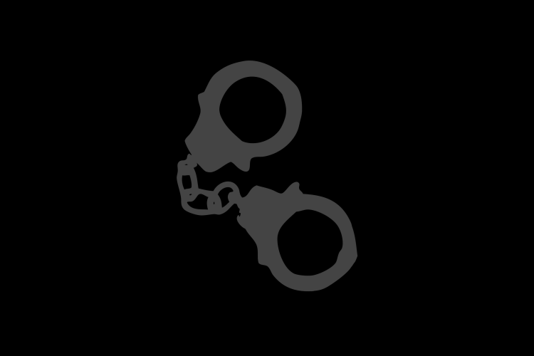 Animation of locked metal handcuffs against plain black background