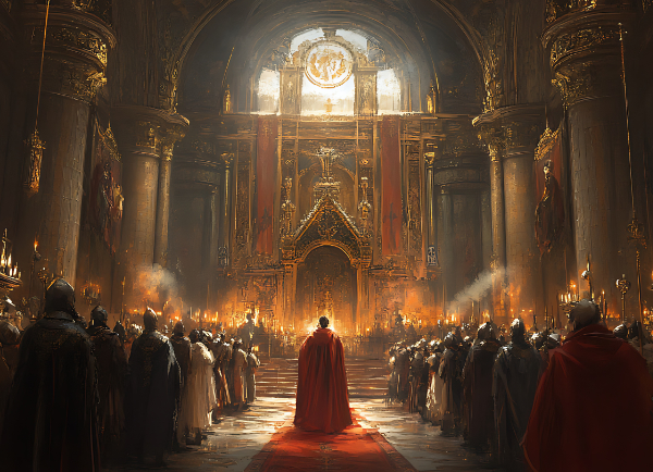 Illustration of a medieval court scene