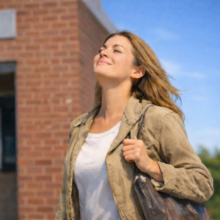 Person walking out of jail into daylight