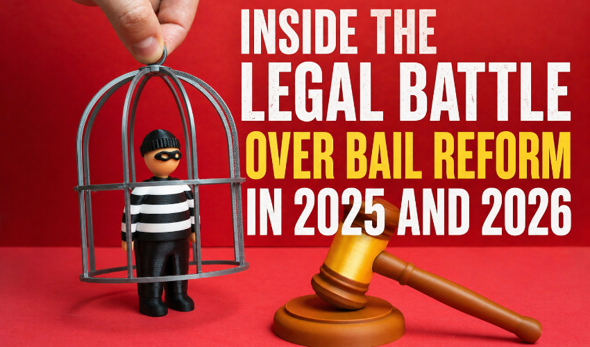 Illustration representing bail reform debates in 2025 and 2026